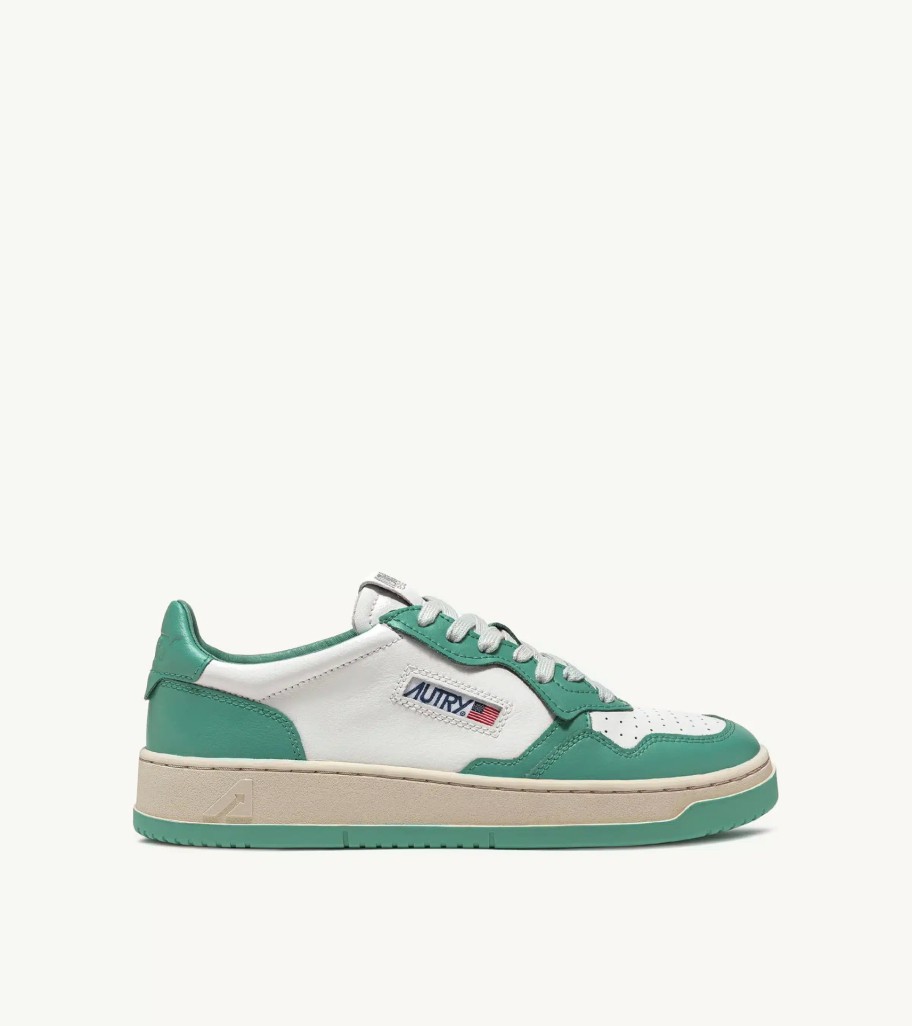 Best AUTRY Autry - Medalist Low Sneakers In Two-Tone Leather - White And Malachi Green -